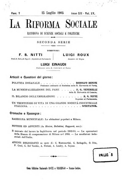 La riforma sociale rassegna di scienze sociali e politiche