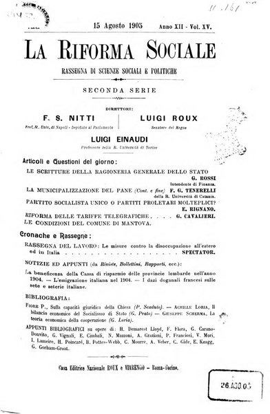 La riforma sociale rassegna di scienze sociali e politiche