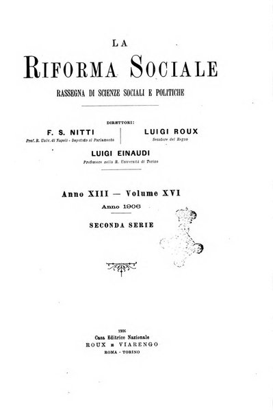 La riforma sociale rassegna di scienze sociali e politiche