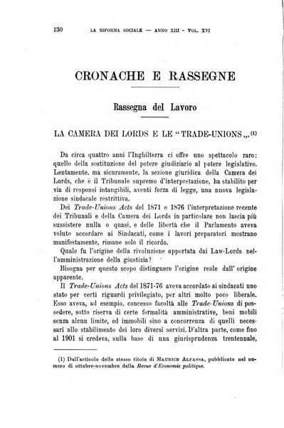 La riforma sociale rassegna di scienze sociali e politiche