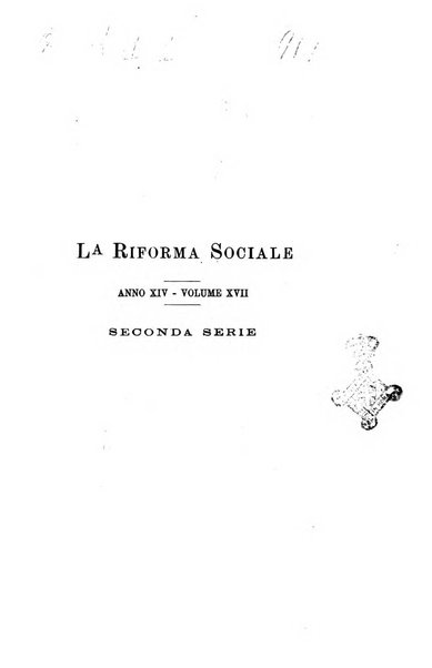 La riforma sociale rassegna di scienze sociali e politiche