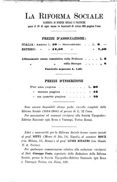 La riforma sociale rassegna di scienze sociali e politiche