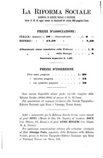 La riforma sociale rassegna di scienze sociali e politiche