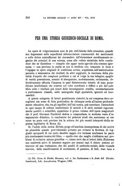 La riforma sociale rassegna di scienze sociali e politiche