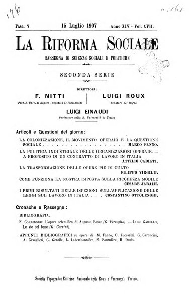 La riforma sociale rassegna di scienze sociali e politiche