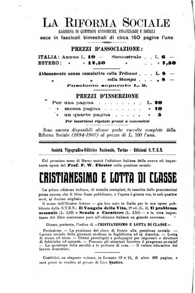 La riforma sociale rassegna di scienze sociali e politiche