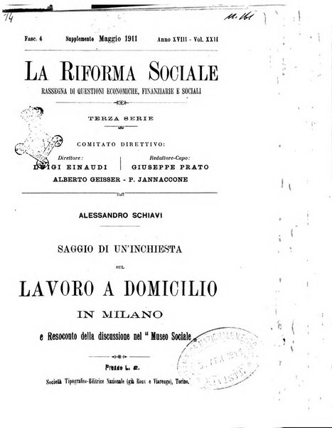 La riforma sociale rassegna di scienze sociali e politiche