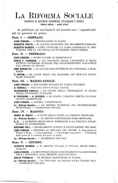 La riforma sociale rassegna di scienze sociali e politiche