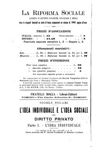 La riforma sociale rassegna di scienze sociali e politiche