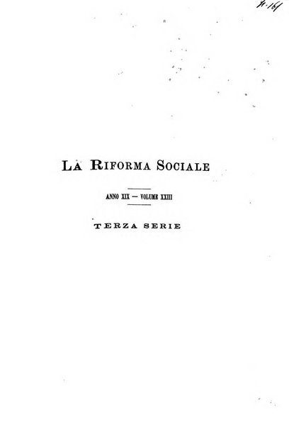 La riforma sociale rassegna di scienze sociali e politiche