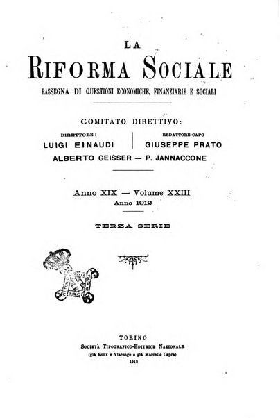 La riforma sociale rassegna di scienze sociali e politiche