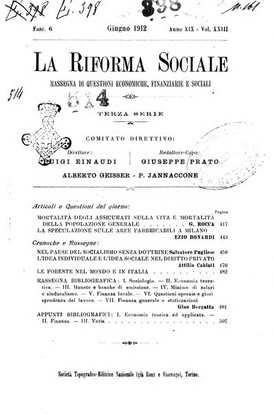 La riforma sociale rassegna di scienze sociali e politiche