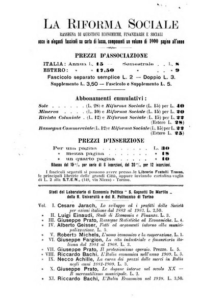 La riforma sociale rassegna di scienze sociali e politiche