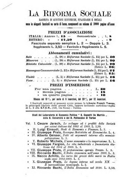 La riforma sociale rassegna di scienze sociali e politiche