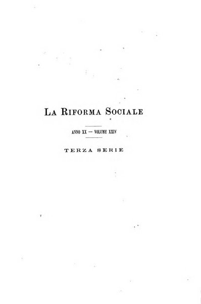 La riforma sociale rassegna di scienze sociali e politiche