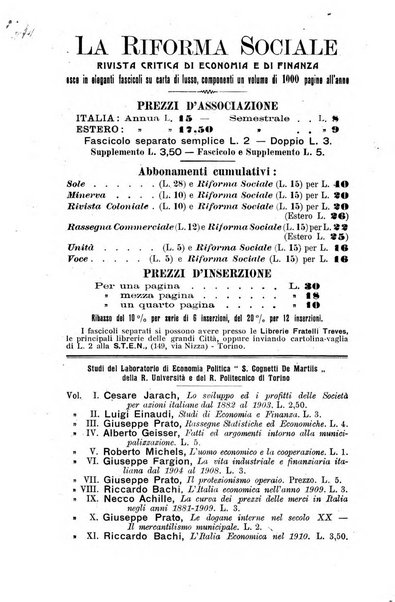 La riforma sociale rassegna di scienze sociali e politiche