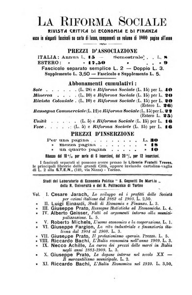 La riforma sociale rassegna di scienze sociali e politiche