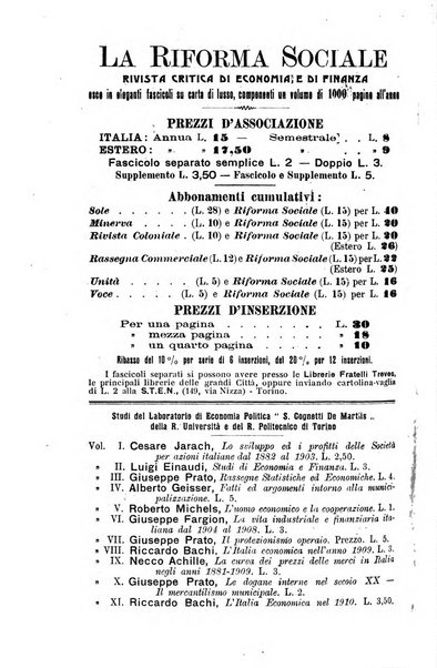 La riforma sociale rassegna di scienze sociali e politiche