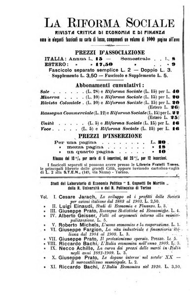 La riforma sociale rassegna di scienze sociali e politiche