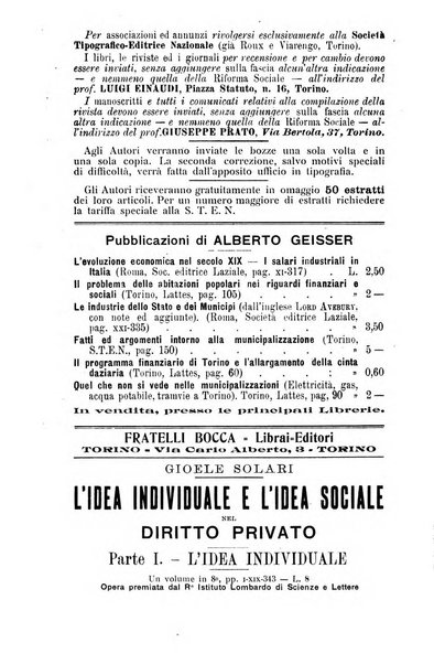 La riforma sociale rassegna di scienze sociali e politiche