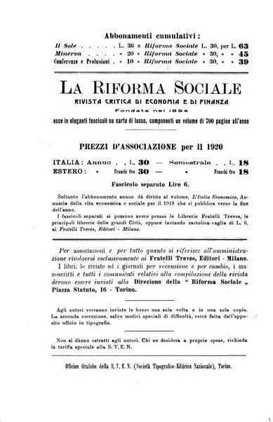 La riforma sociale rassegna di scienze sociali e politiche