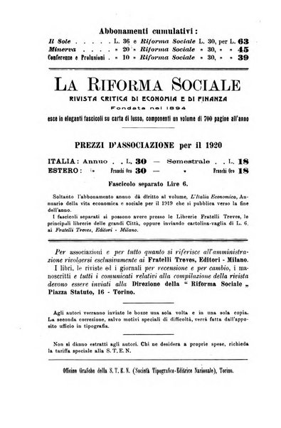 La riforma sociale rassegna di scienze sociali e politiche