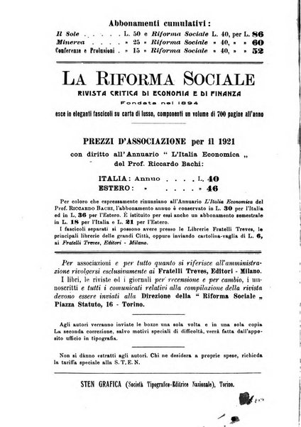 La riforma sociale rassegna di scienze sociali e politiche