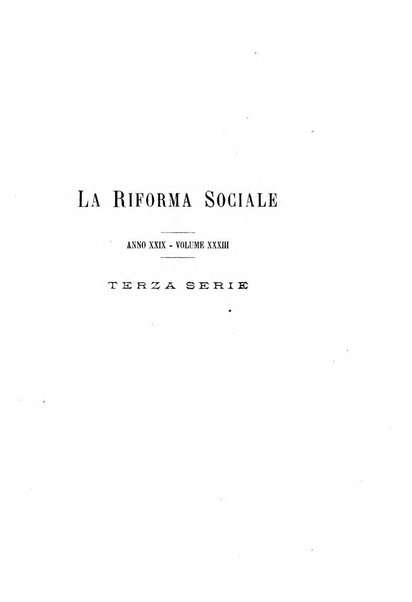 La riforma sociale rassegna di scienze sociali e politiche