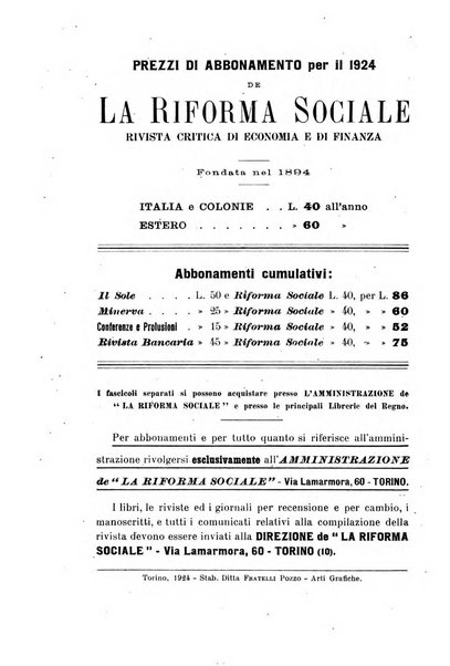 La riforma sociale rassegna di scienze sociali e politiche