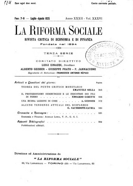 La riforma sociale rassegna di scienze sociali e politiche