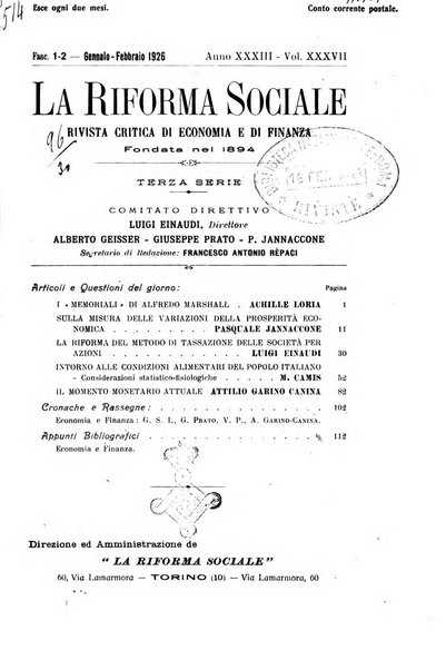 La riforma sociale rassegna di scienze sociali e politiche