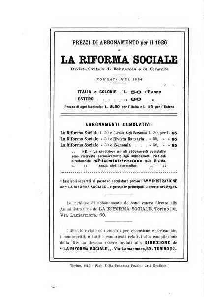 La riforma sociale rassegna di scienze sociali e politiche