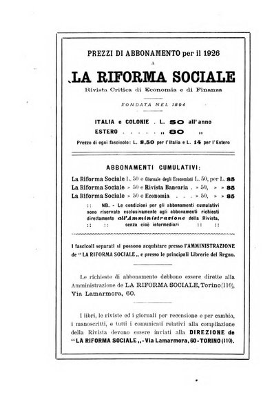 La riforma sociale rassegna di scienze sociali e politiche