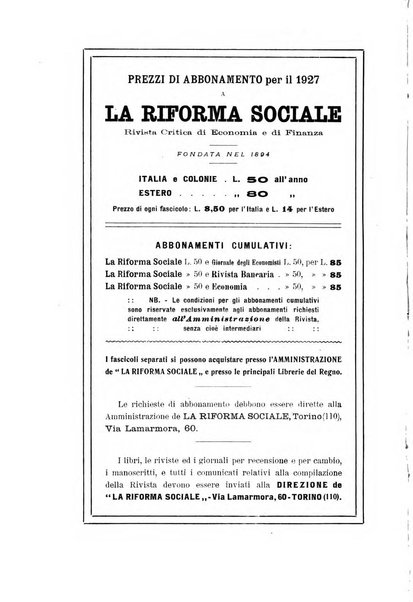 La riforma sociale rassegna di scienze sociali e politiche