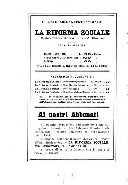 La riforma sociale rassegna di scienze sociali e politiche