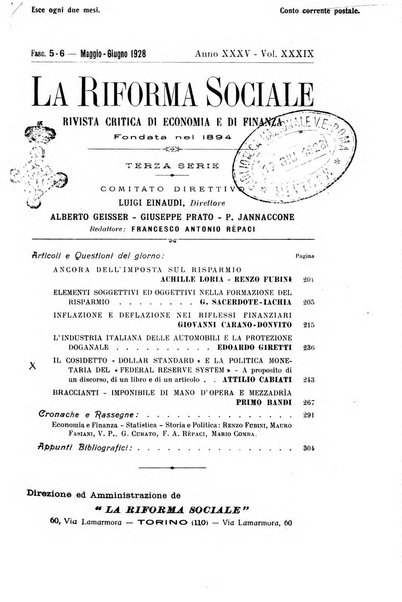 La riforma sociale rassegna di scienze sociali e politiche