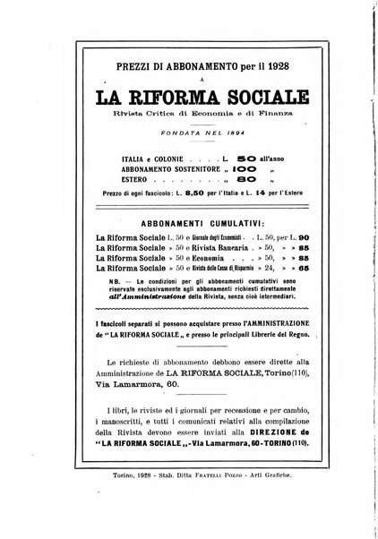 La riforma sociale rassegna di scienze sociali e politiche