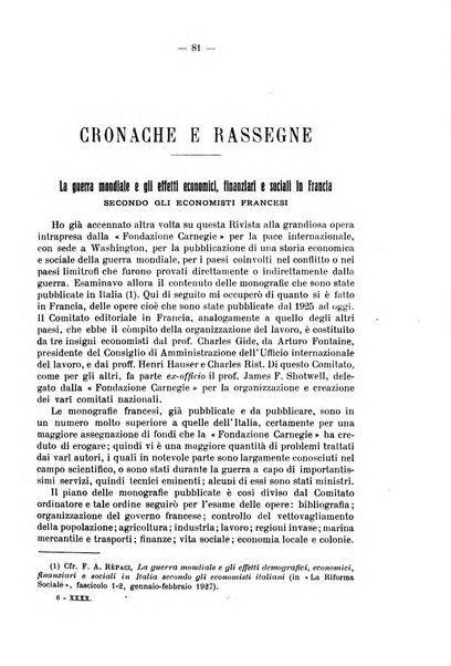 La riforma sociale rassegna di scienze sociali e politiche