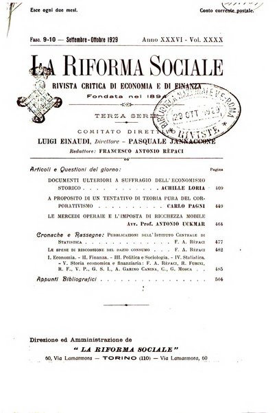 La riforma sociale rassegna di scienze sociali e politiche