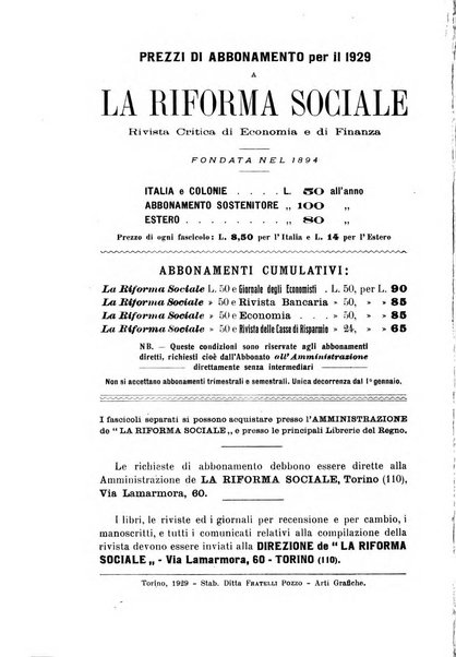 La riforma sociale rassegna di scienze sociali e politiche