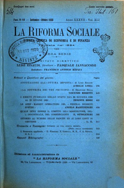 La riforma sociale rassegna di scienze sociali e politiche