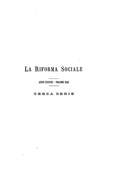 La riforma sociale rassegna di scienze sociali e politiche