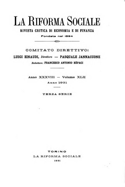 La riforma sociale rassegna di scienze sociali e politiche