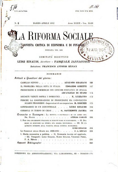 La riforma sociale rassegna di scienze sociali e politiche