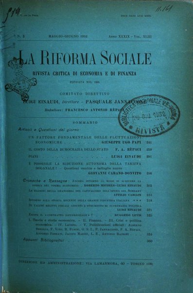 La riforma sociale rassegna di scienze sociali e politiche