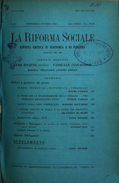 La riforma sociale rassegna di scienze sociali e politiche