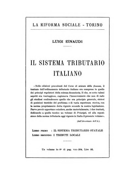 La riforma sociale rassegna di scienze sociali e politiche