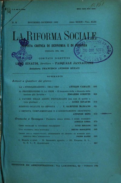 La riforma sociale rassegna di scienze sociali e politiche