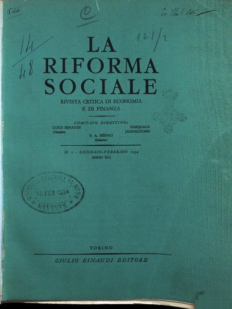 La riforma sociale rassegna di scienze sociali e politiche