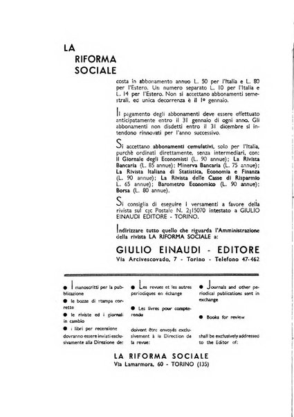 La riforma sociale rassegna di scienze sociali e politiche